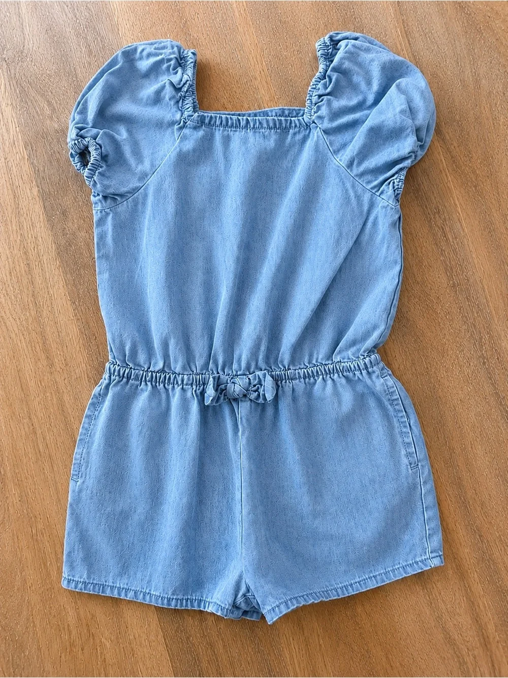 Cat & Jack Girls 18M Soft Chambray Romper Puff Sleeve Pockets
